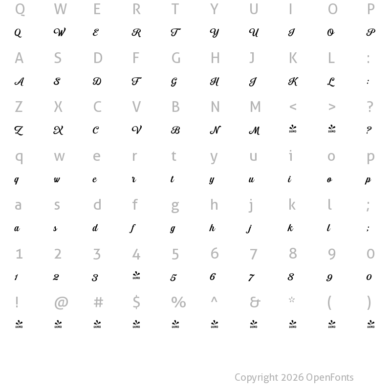 Character Map of FONTSPRING DEMO - Gambler Scr Bold
