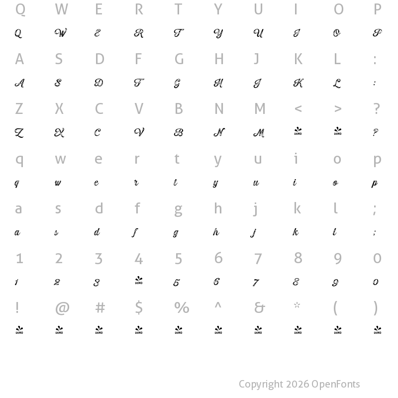 Character Map of FONTSPRING DEMO - Gambler Scr Print Bold