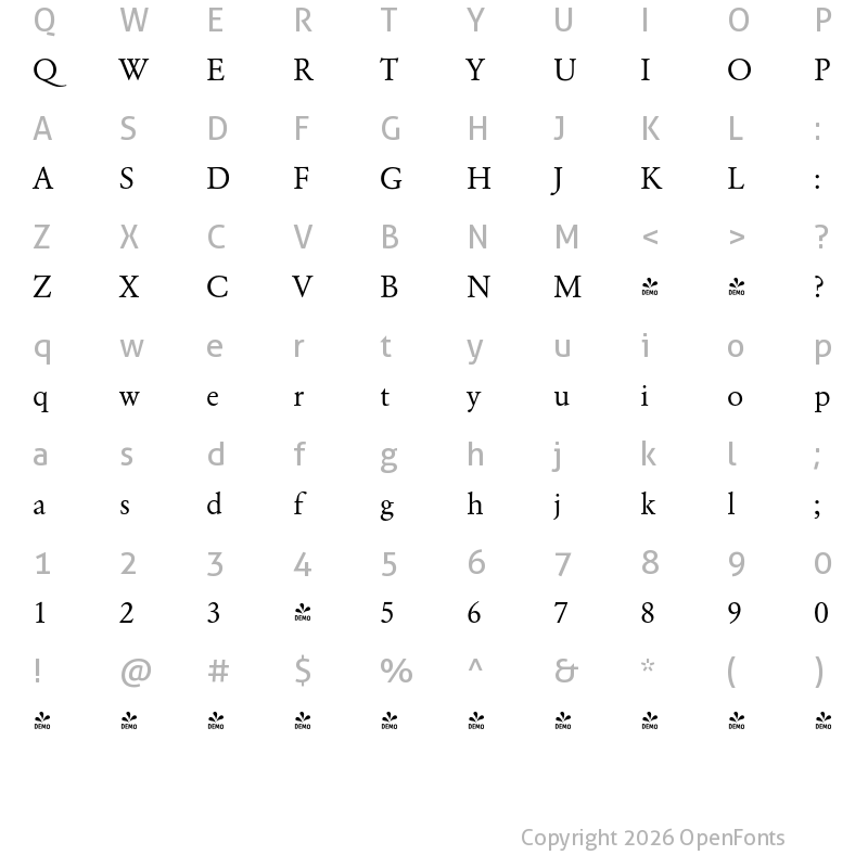 Character Map of FONTSPRING DEMO - Garamond Classic FS Regular