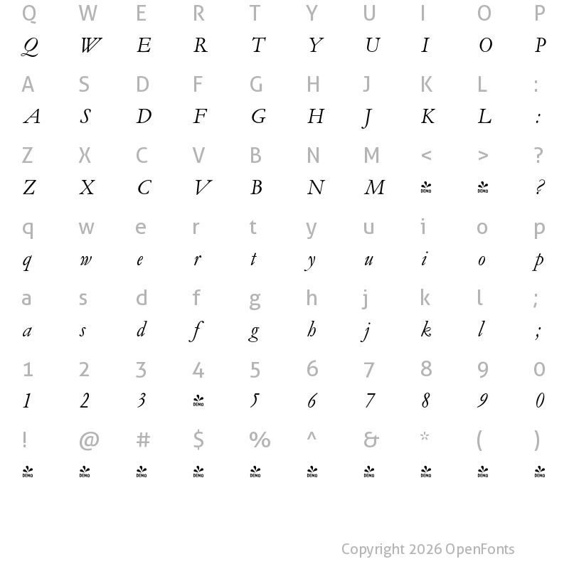 Character Map of FONTSPRING DEMO - Garamond Elegant FS Regular