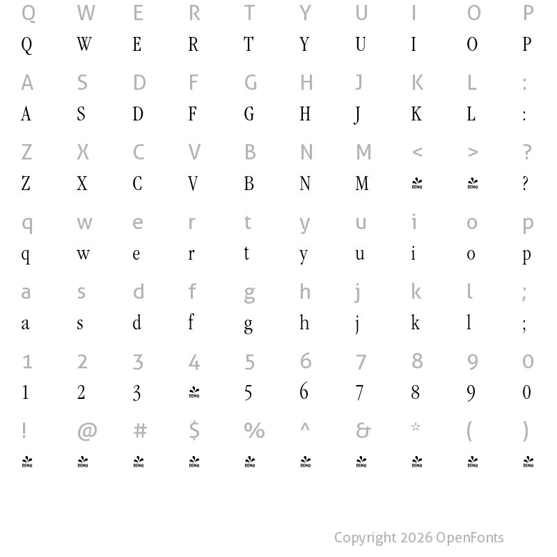 Character Map of FONTSPRING DEMO - Garamond Modern FS Lt Regular