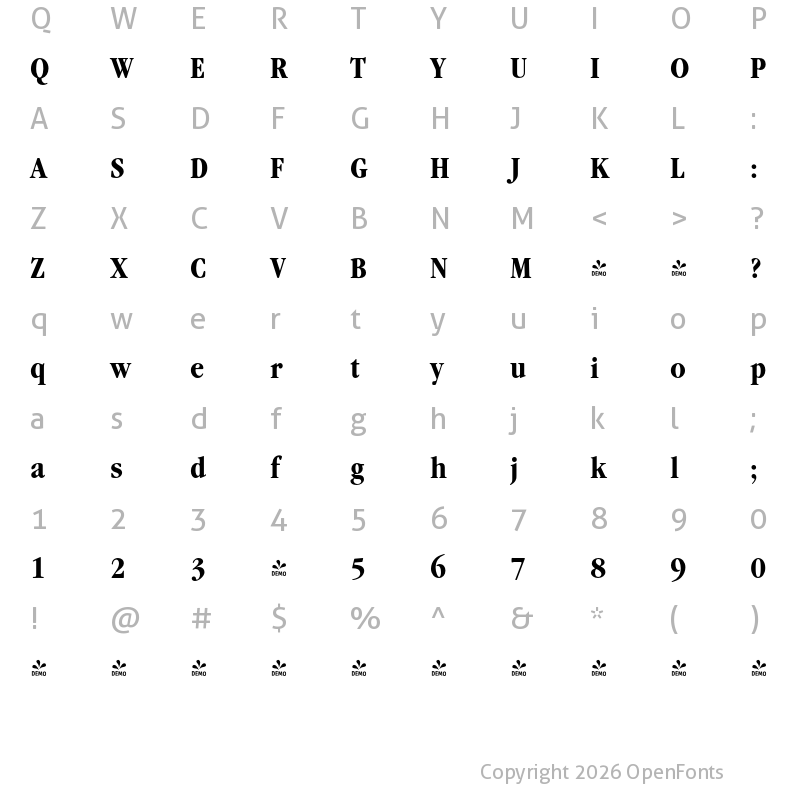 Character Map of FONTSPRING DEMO - Garamond Nova Pro Cd Bold