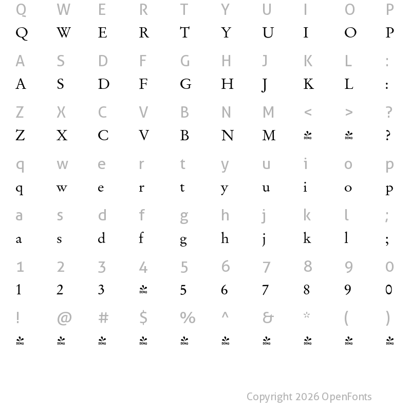 Character Map of FONTSPRING DEMO - Garamond Oldstyle FS Regular