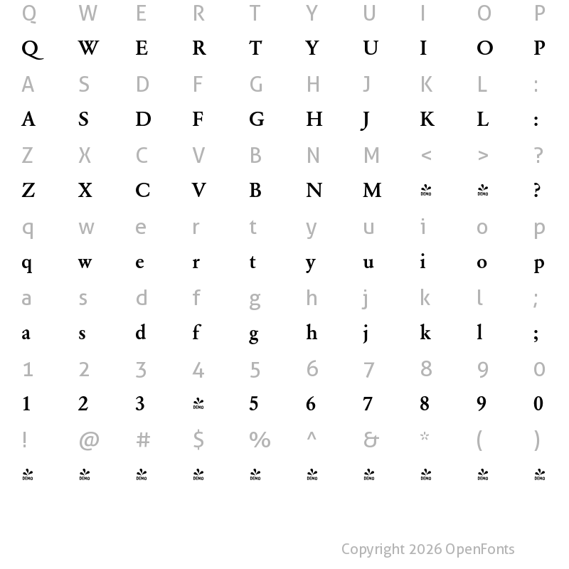 Character Map of FONTSPRING DEMO - Garamond Pro Bold