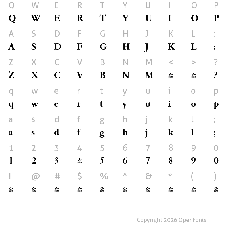 Character Map of FONTSPRING DEMO - Garamond Serial Bold