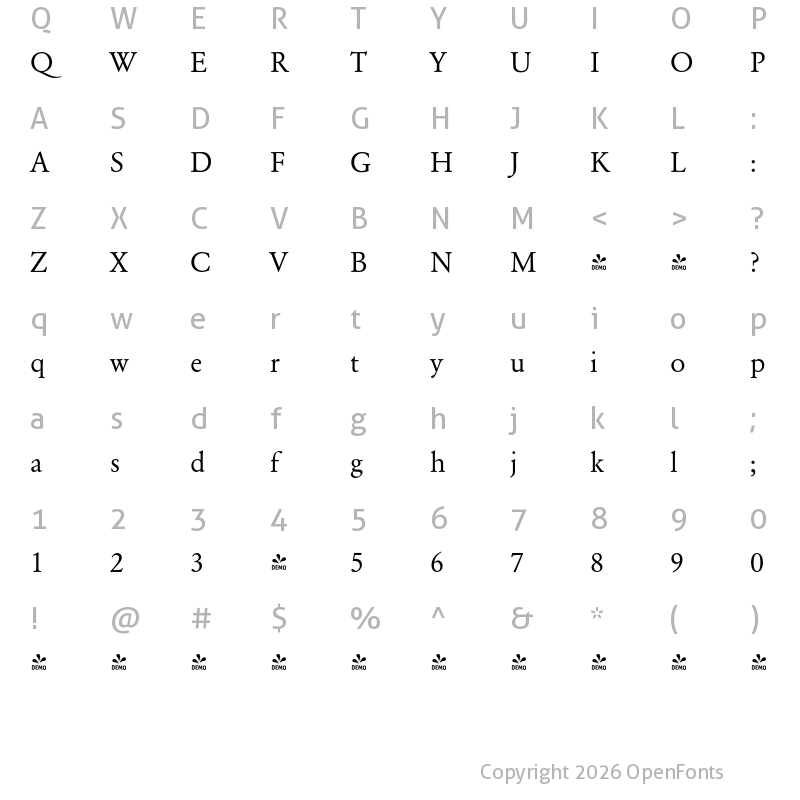 Character Map of FONTSPRING DEMO - GaramondURW Regular