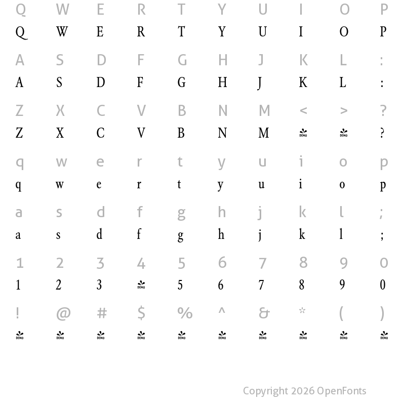 Character Map of FONTSPRING DEMO - GaramondURWConReg Regular