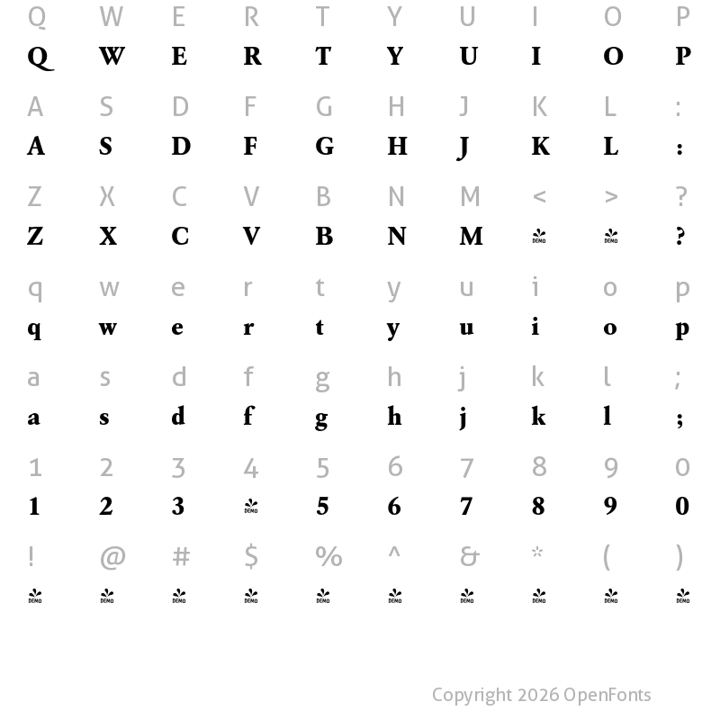 Character Map of FONTSPRING DEMO - GaramondURWExtBol Regular