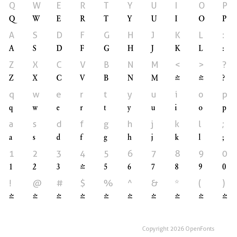 Character Map of FONTSPRING DEMO - GaramondURWExtNarMed Regular