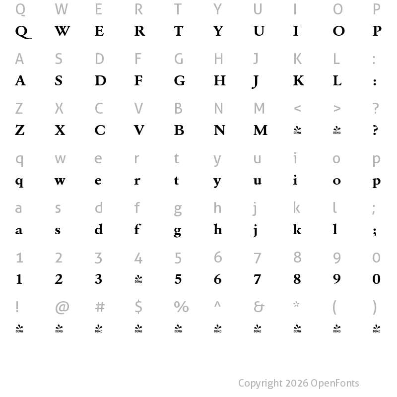 Character Map of FONTSPRING DEMO - GaramondURWExtWid Bold