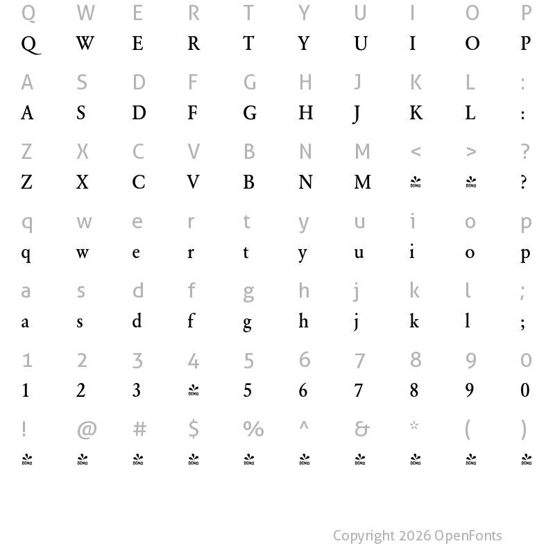 Character Map of FONTSPRING DEMO - GaramondURWNarMed Regular