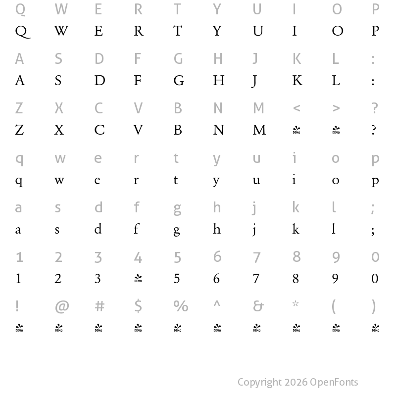 Character Map of FONTSPRING DEMO - GaramondURWWid Regular
