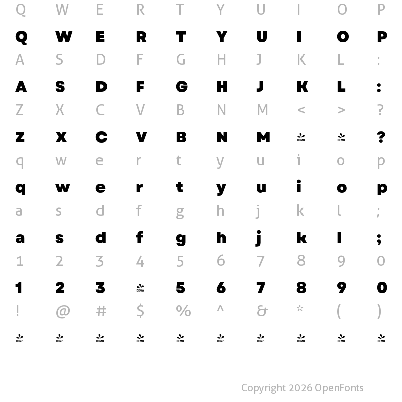 Character Map of FONTSPRING DEMO - Garet Heavy Regular