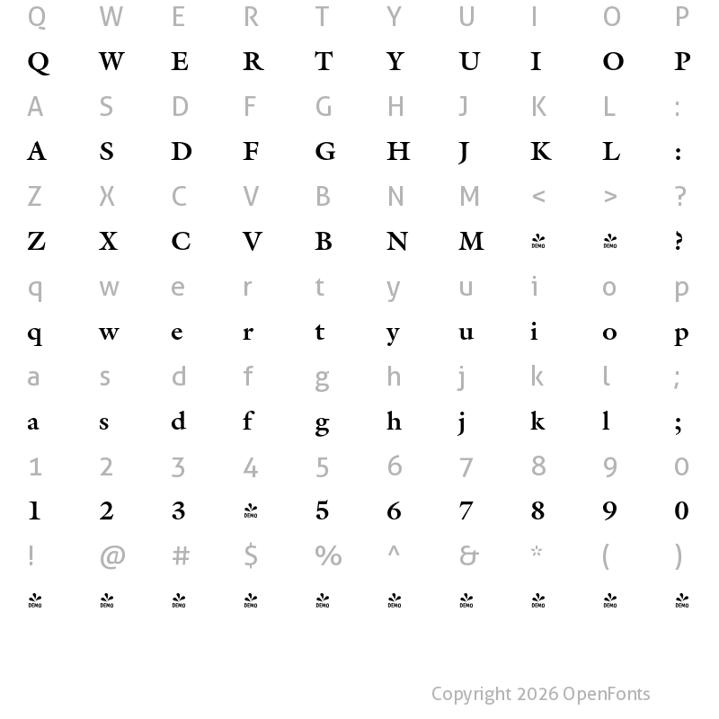 Character Map of FONTSPRING DEMO - Gareth Pro Bold