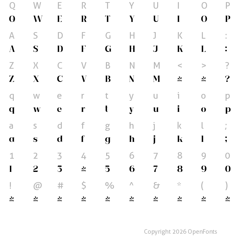 Character Map of FONTSPRING DEMO - Garetra SemBd Regular