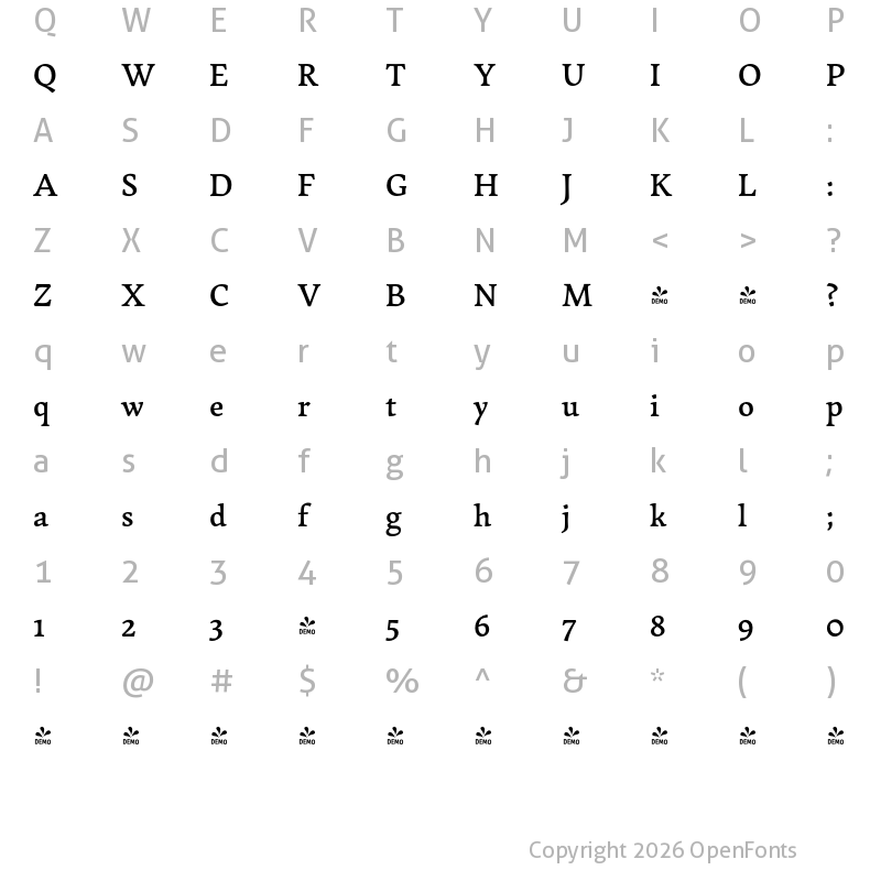 Character Map of FONTSPRING DEMO - Garibaldi Medium Regular