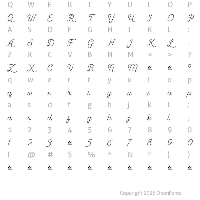 Character Map of FONTSPRING DEMO - Garris Light Regular