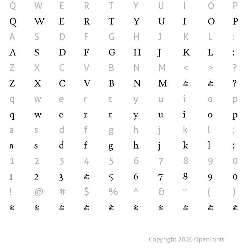 Character Map of FONTSPRING DEMO - Garvis Pro Regular