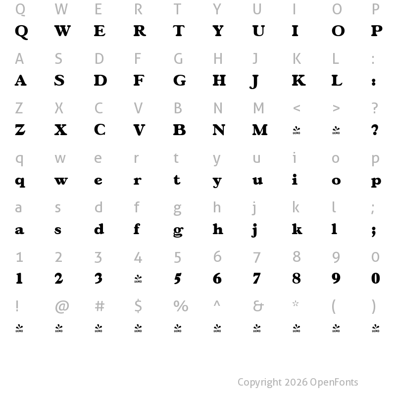Character Map of FONTSPRING DEMO - Gascogne Serial Heavy Regular