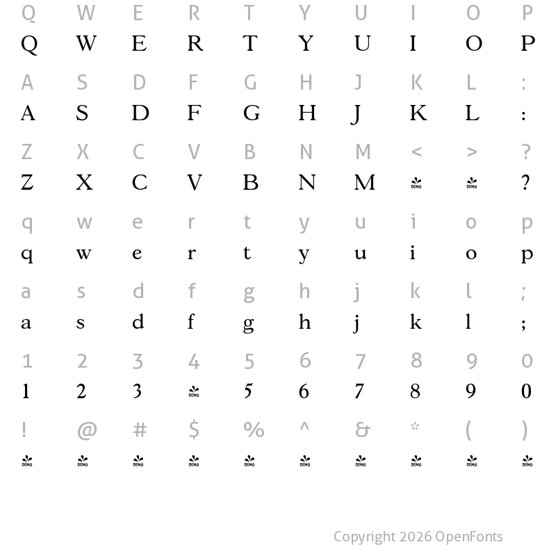 Character Map of FONTSPRING DEMO - Gascogne Serial Regular