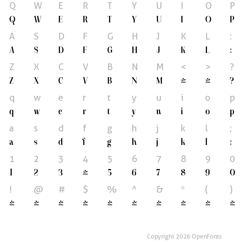 Character Map of FONTSPRING DEMO - Gatara Bold Regular
