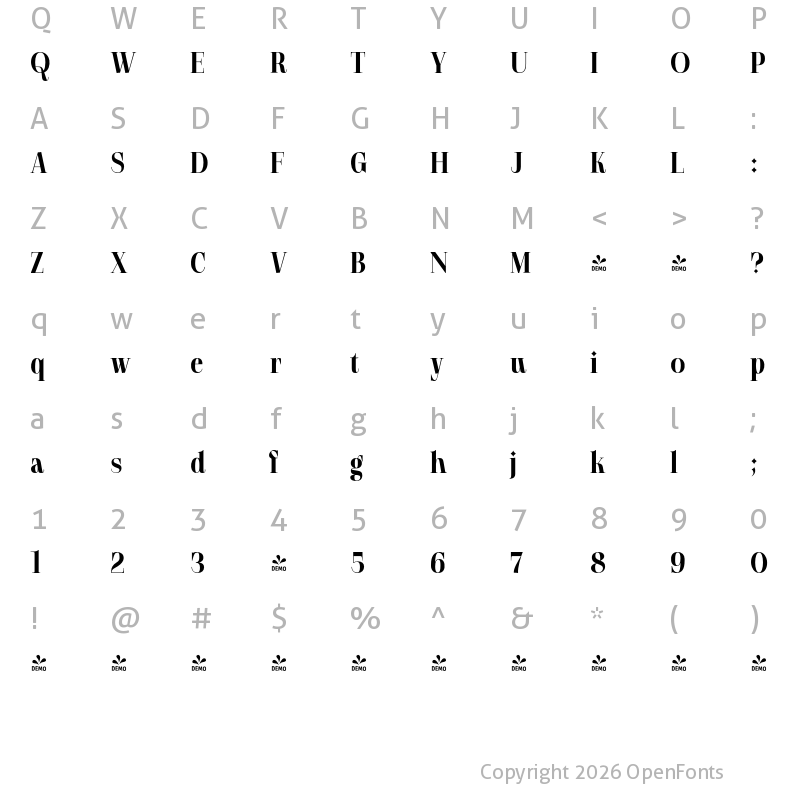 Character Map of FONTSPRING DEMO - Gatara Extra Bold Regular