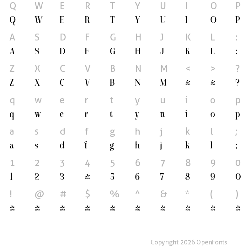 Character Map of FONTSPRING DEMO - Gatara Semi Bold Regular