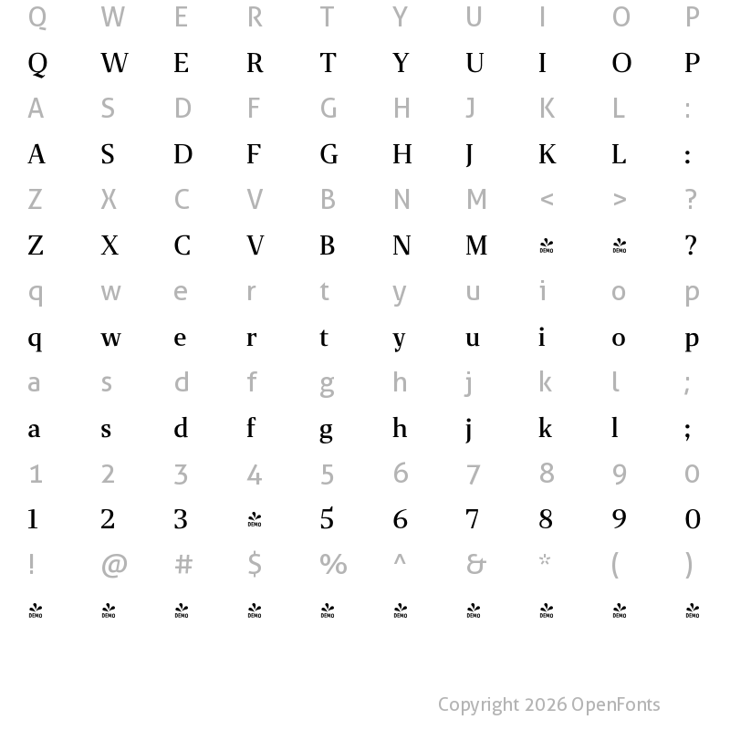 Character Map of FONTSPRING DEMO - Gazeta Medium Regular