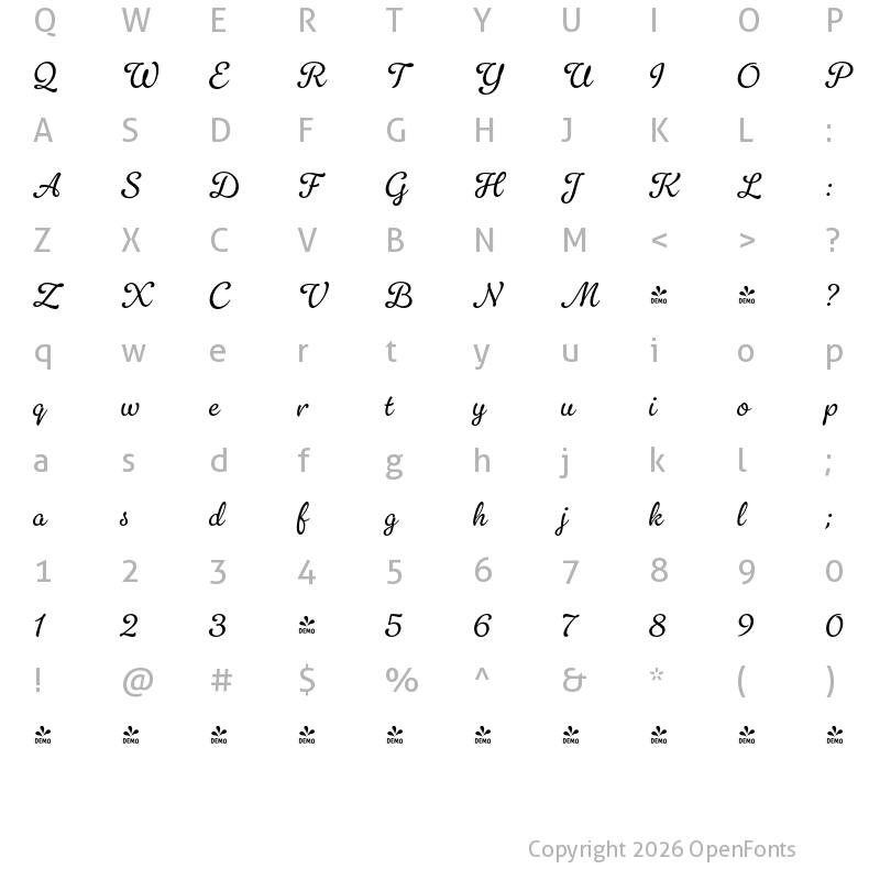 Character Map of FONTSPRING DEMO - Gelato Fresco Reg Regular