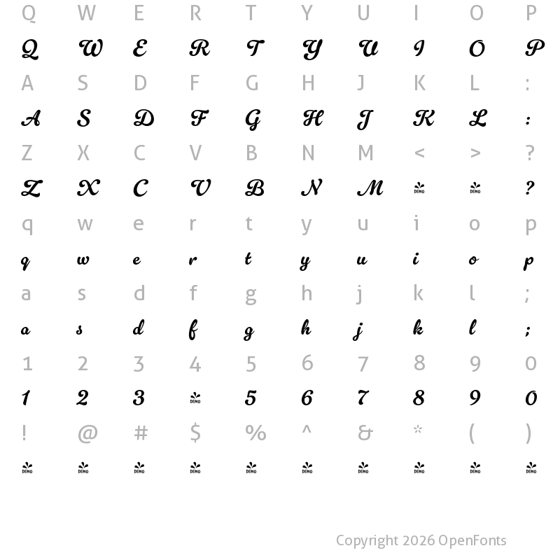 Character Map of FONTSPRING DEMO - Gelato Fresco XBd ExtraBold