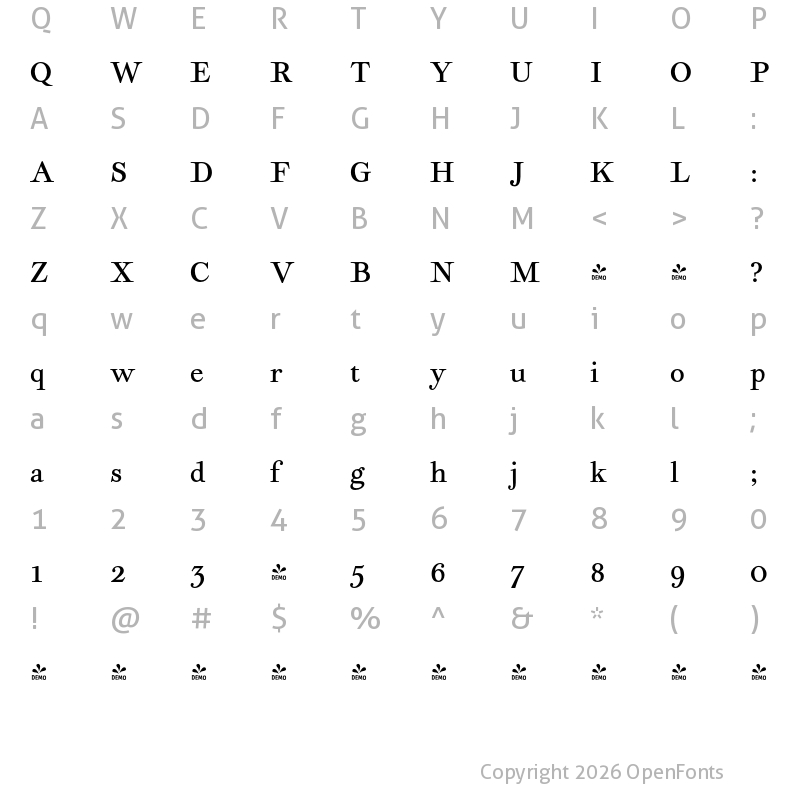 Character Map of FONTSPRING DEMO - Geographica Regular