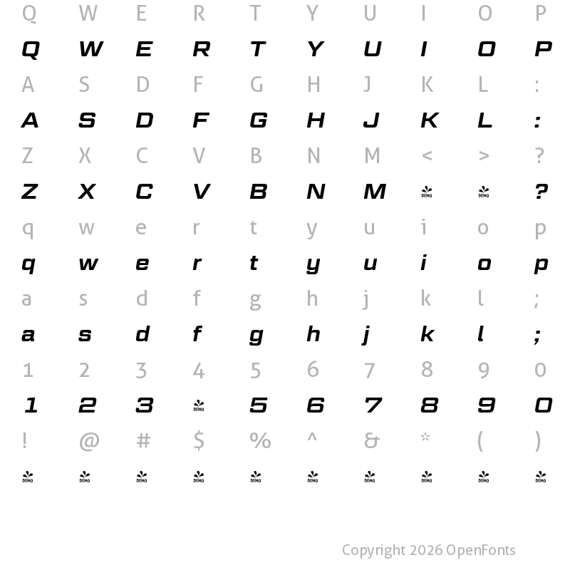 Character Map of FONTSPRING DEMO - Geom Graphic SemiBold Italic Regular