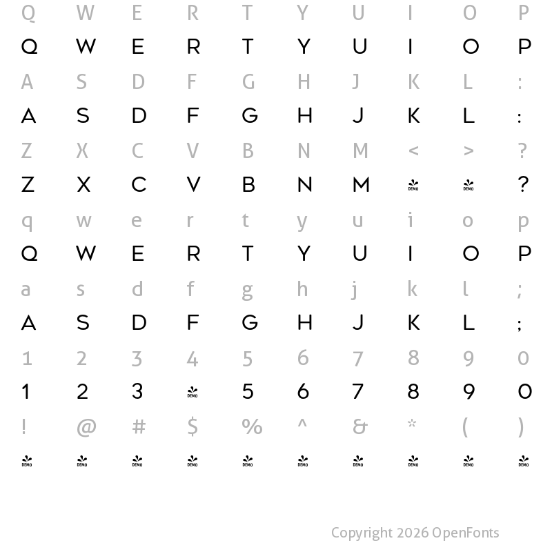 Character Map of FONTSPRING DEMO - Geometos Soft Regular
