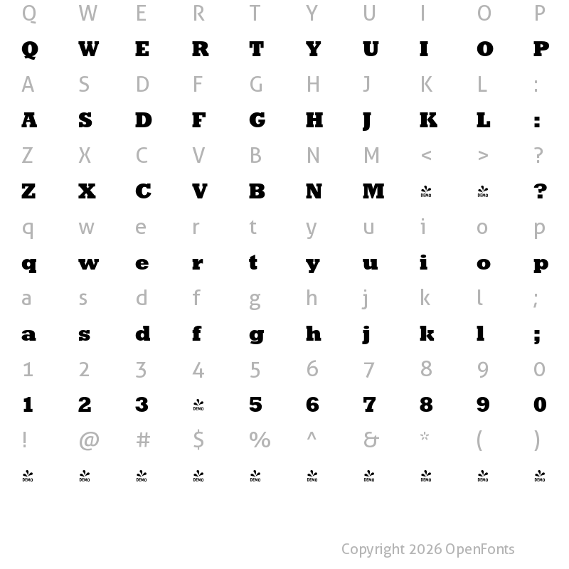 Character Map of FONTSPRING DEMO - GeomSlab 712 BT Extra Bold Regular