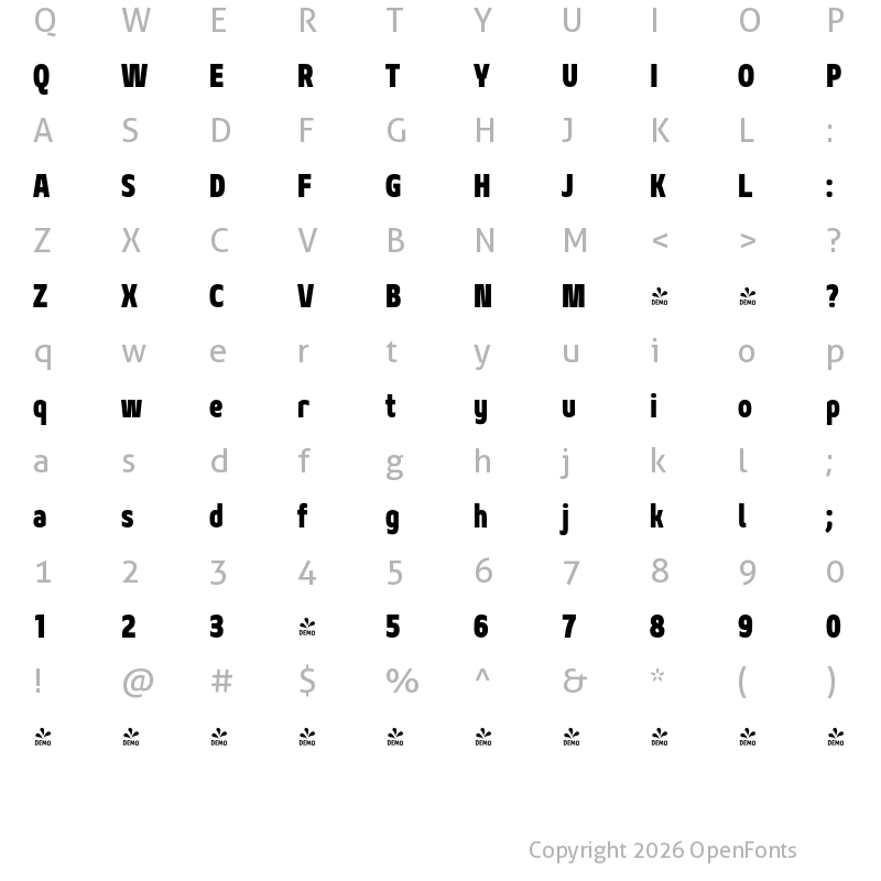 Character Map of FONTSPRING DEMO - Geon Condensed Black Regular