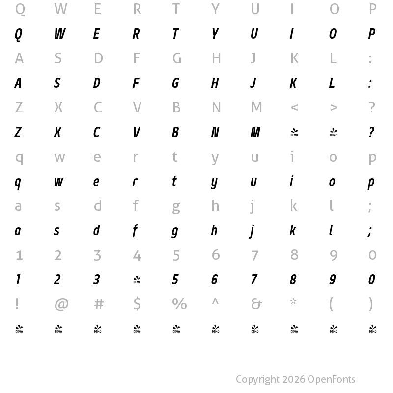 Character Map of FONTSPRING DEMO - Geon Condensed Bold Italic