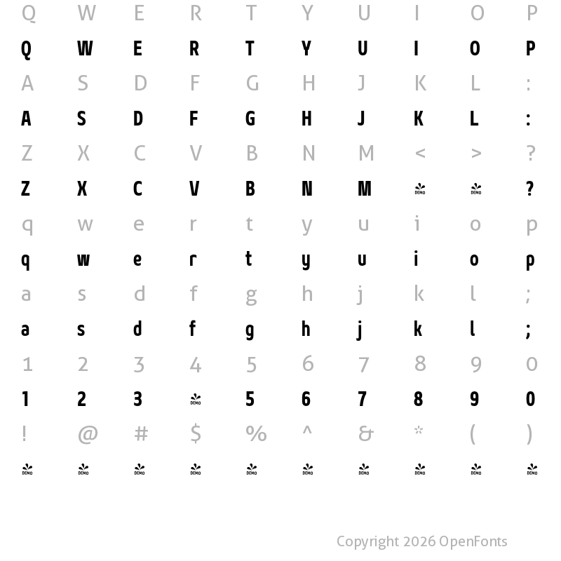Character Map of FONTSPRING DEMO - Geon Condensed ExtraBold Regular
