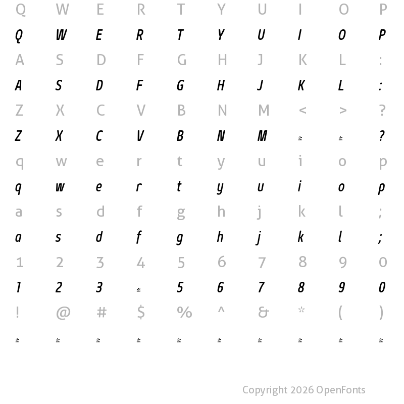 Character Map of FONTSPRING DEMO - Geon Soft Condensed Medium Italic