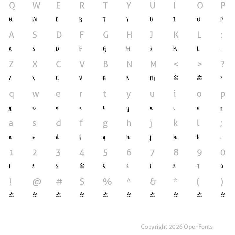 Character Map of FONTSPRING DEMO - Georgina Regular