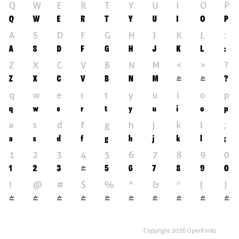 Character Map of FONTSPRING DEMO - Gevher Cn Black Regular