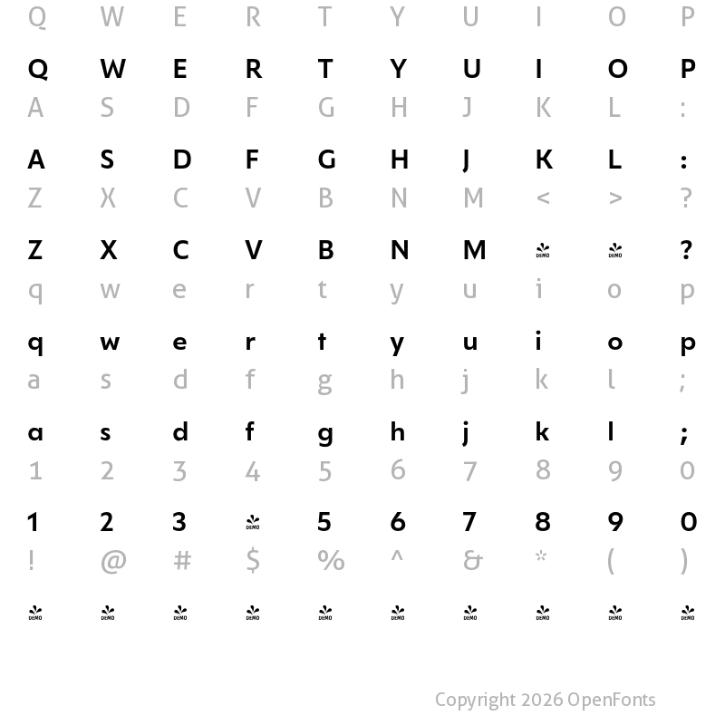 Character Map of FONTSPRING DEMO - Gezart SemiBold Regular
