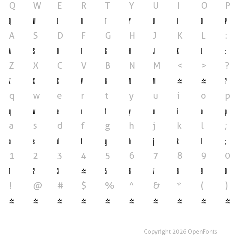 Character Map of FONTSPRING DEMO - GGX89 Crammed Bk Regular