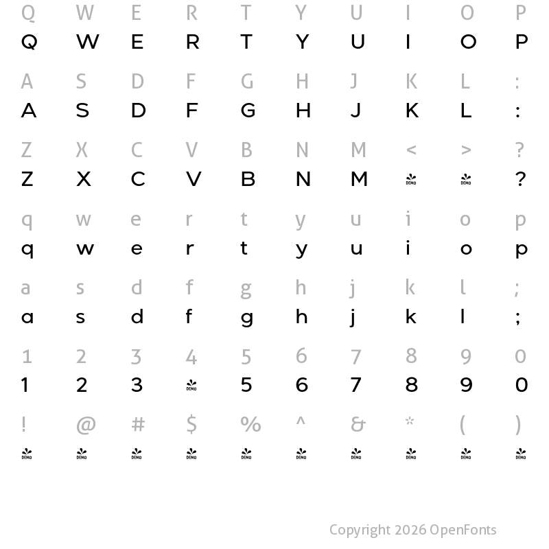 Character Map of FONTSPRING DEMO - Giga Sans Med Regular