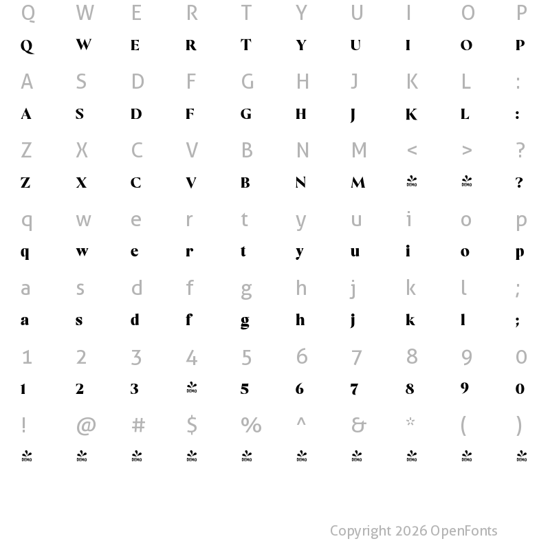 Character Map of FONTSPRING DEMO - Gildan ExtBd Regular