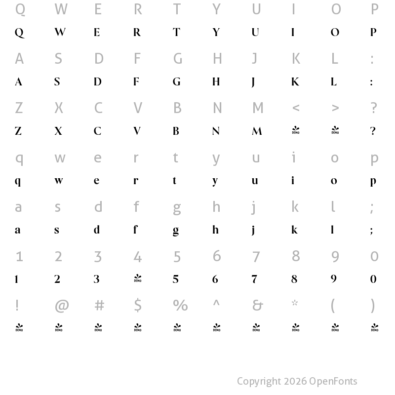 Character Map of FONTSPRING DEMO - Gildan SemBd Regular