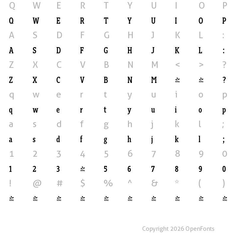 Character Map of FONTSPRING DEMO - Gimbal Egyptian Comp Medium Regular