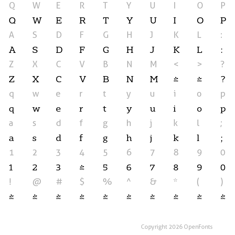 Character Map of FONTSPRING DEMO - Gimbal Egyptian Extended Regular