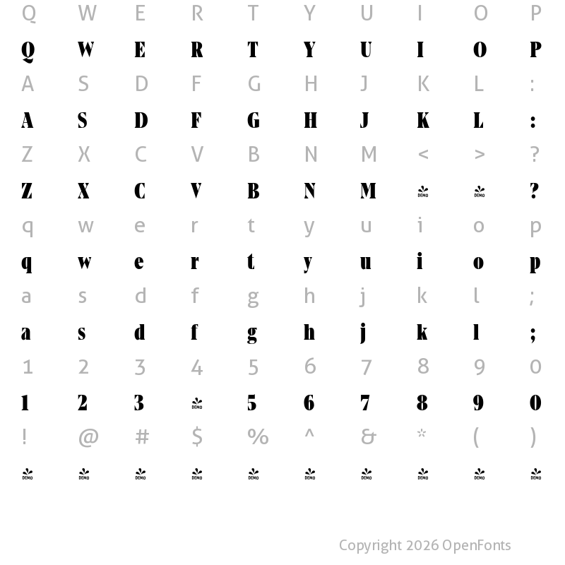 Character Map of FONTSPRING DEMO - Gio Condensed Black Regular
