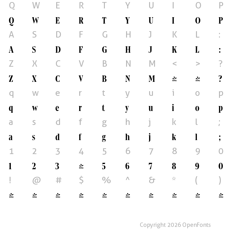Character Map of FONTSPRING DEMO - Gio Condensed Bold
