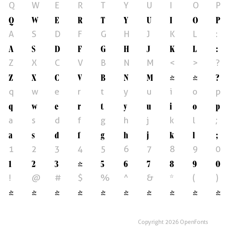 Character Map of FONTSPRING DEMO - Gio Condensed Extrabold Regular